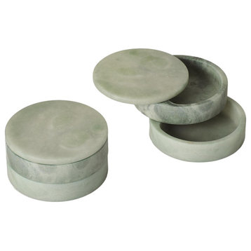 Elegant Sage Green Alabaster Stone Round Swivel Box Tiered, 2-Piece Set