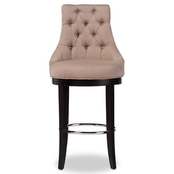 Harmony and Button-Tufted Beige Fabric Bar Stool and Metal Footrest