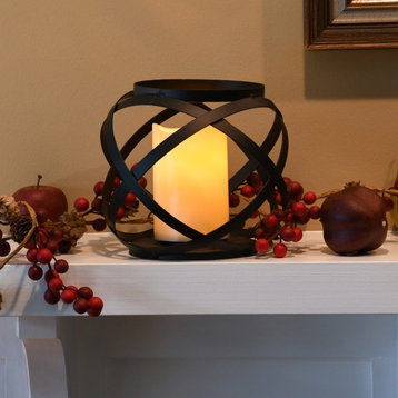 Black Banded Metal Lantern with Battery Operated Candle - 6.5"