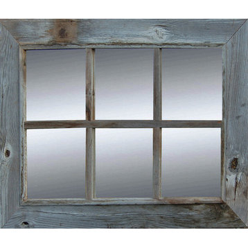 Rustic 6-Pane Reclaimed Barn Wood Mirror, 20"x28"