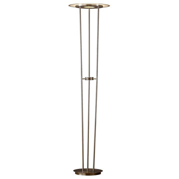 Modern LED Floor Lamp, Glass Light Diffuser With Touch Dimmer, Satin Nickel