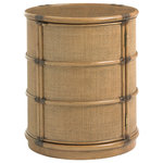 Tommy Bahama Home - Cassada Drum Table - With ample storage, the drum accent table features a crushed bamboo top, woven raffia sides and leather wrapped raffia frame. The single door opens left to right with a discreet tab pull hardware. Behind the door is one stationary shelf and a fully finished interior.
