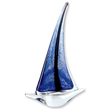 9 Blue Art Glass Sailboat