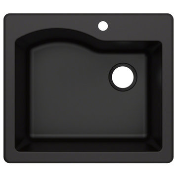 Quarza 25" Drop-In Undermount Granite Composite 1-Bowl Kitchen Sink, Black