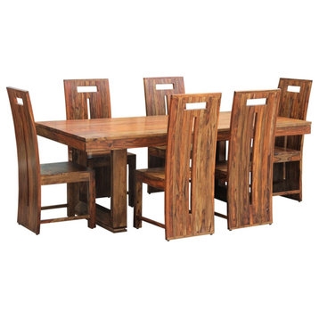 80" Modern Retro Rustic Wood Dining Table Set 7 Pc Table & Chairs