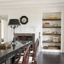 by fireplace