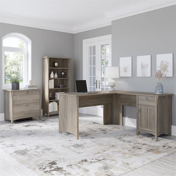 Salinas L Desk with File Cabinet & Bookcase in Driftwood Gray - Engineered Wood