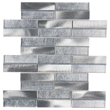 Modket Silver Brushed Aluminum Silver Metal Inlay Mosaic Tile Backsplash TDH585