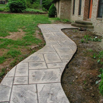 Stamped random slate walkway