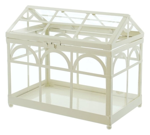 Decorative White Metal Tabletop Greenhouse/Terrarium Farmhouse