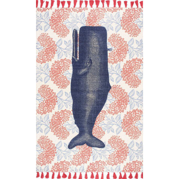 Flatweave Cotton Fabled Whale Area Rug, Multi, 2'8"x8'