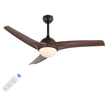 Sully 52" App/Remote 6-Speed LED Ceiling Fan, Neutral Brown Wood/White