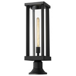 Z-Lite - Glenwood One Light Outdoor Pier Mount, Black - Part of the Glenwood outdoor lighting collection this modern pier mounted lighting fixture is can be mounted to walkway columns and deck corners to illuminate the surrounding space. With a tube-like clear glass globe nestled by an airy and open aluminum frame this lantern casts a bright glow for entertaining parties and even late night chats. A handsome deep black finish also complements a home's existing architectural elements and color palette.