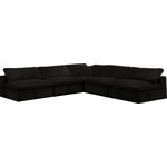 Meridian Furniture - Cozy Velvet Upholstered Comfort L-Shaped Modular Sectional, Black, 5-Piece: 4 Armless Chair, 1 Corner Chair - Bring home this Cozy 5-piece sectional for a fresh new look. Embrace casual elegance with this Cozy velvet cloud-like comfort modular fiber-filled seating option. Handsome from all angles, this piece features soft black velvet upholstery to make it an easy fit in any room. This modular piece can be combined with other items in the Cozy collection to create a seating group of your dreams. The cushions on this piece are exceptionally comfortableand filled with fiber for luxury that you deserve as you rest and relax.