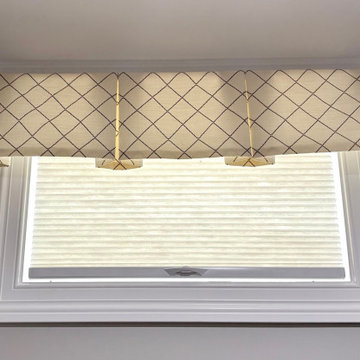 Box Pleat Valance using Unique Fine Fabrics over Alta Window Fashions Honeycomb