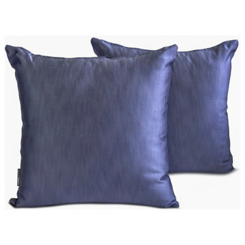 Blue Satin 20"x36" Lumbar Pillow Cover Set of 2 Solid - Midnight Blue Slub Satin