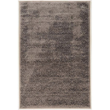 Linon Vintage Luster Power Loomed Microfiber Polyester 2'x10' Rug in Gray