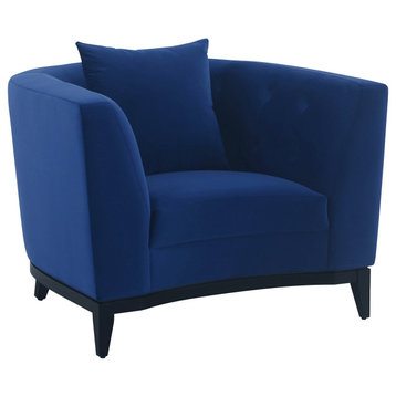 Melange Blue Fabric Upholstered Accent Chair With Black Wood Base