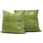 For Now Designs - Square Genuine Leather Accent Throw Pillows, Set of 2, Kiwi Green, 22"x22" - Square Genuine Leather Accent, Throw Pillows, 22"X22" - SET OF 2