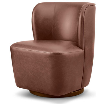 Modern Accent Chair, Swiveling Design With Faux Leather Seat and Curved Back