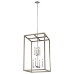 Generation Lighting Collection - Moffet Street Large 8-Light Hall/Foyer, Washed Pine - The Moffet Street Collection offers a distinctive take on a rustic theme. Built in broad steel frames with hand-applied finish that mimics natural wood. This combination of rustic and urban fits comfortably in a wide variety of environments. The sharp, squared lines of the frame complement a wide variety of settings. The collection includes eight-light foyer, four-light foyer, one- light wall sconce, and a six-light island fixture. The Moffet Street Collection is available in three beautiful finishes Washed Pine, Brushed Nickel and Satin Bronze All fixtures are California Title 24 compliant and damp rated for use in sheltered, damp environments.