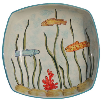 Italian Ceramic Fish Square Bowl, Marina, Fratelli Mari Deruta, Italy
