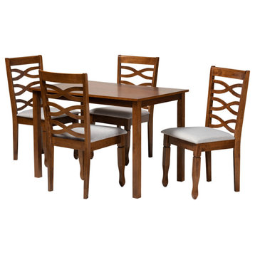Alfonsa Modern Gray Fabric Upholstered and Walnut Brown Wood 5-Piece Dining Set