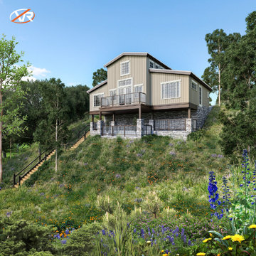 Modern Farmhouse on a Sloped Lot – 3D Visualization