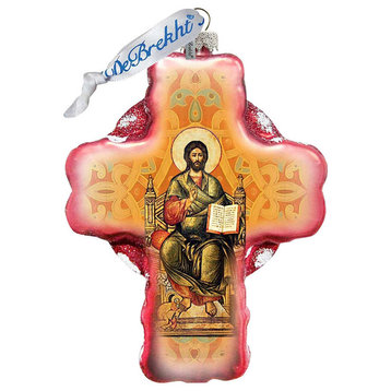 Hand Painted Jesus Cross Glass Scenic Ornament