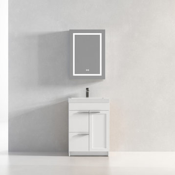 Freestanding Bathroom Vanity With Top Mount Sink, White, 24'' Acrylic Sink