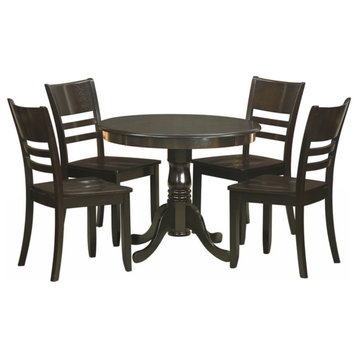 Traditional Dining Set, Pedestal Base & 4 Curved Ladder Chairs, Deep Cappuccino