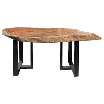 Raw Wood Plank Uneven Shape Metal Base Desk Table cs2713