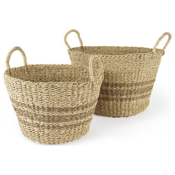 Set of Two Detailed Wicker Storage Baskets