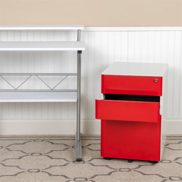 Flash Furniture 3 Drawer Smooth Modern Mobile File Cabinet in White and Red