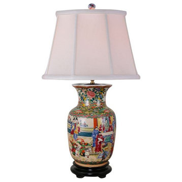 Oriental Chinese Porcelain Rose Canton Vase Table Lamp 29"