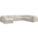Meridian Furniture - Cozy Velvet Upholstered Comfort 7-Piece U-Shaped Modular Sectional, Cream - Bring home this Cozy 7-piece sectional for a fresh new look. Embrace casual elegance with this Cozy velvet cloud-like comfort modular fiber-filled seating option. Handsome from all angles, this piece features soft cream velvet upholstery to make it an easy fit in any room. This modular piece can be combined with other items in the Cozy collection to create a seating group of your dreams. The cushions on this piece are exceptionally comfortableand filled with fiber for luxury that you deserve as you rest and relax.