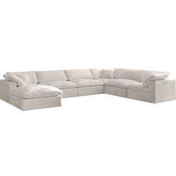 Cozy Velvet Upholstered Comfort 7-Piece U-Shaped Modular Sectional, Cream