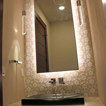 Powder Bathroom with Backlit Mirror