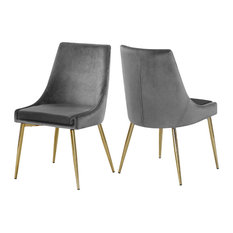 Karina Velvet Dining Chairs, Set of 2, Gray, Gold Base