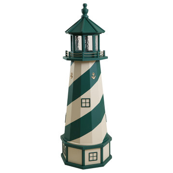 Outdoor Deluxe Wood and Poly Lumber Lighthouse Lawn Ornament, Green and Beige, 55 Inch, Solar Light
