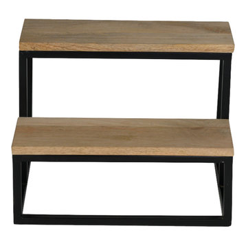 Heritage Collection Mango Wood and Metal Step Stool 