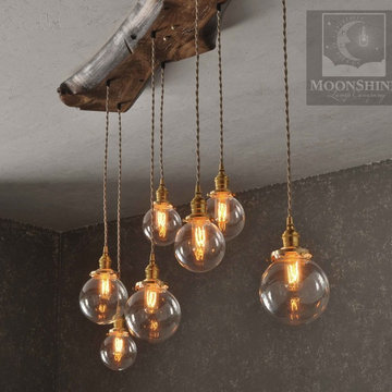 The Big Sur Glass Orb Live Edge Wood Chandelier