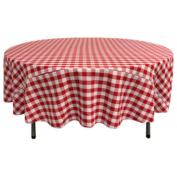 LA Linen Round Gingham Checkered Tablecloth, White and Red, 90" Round
