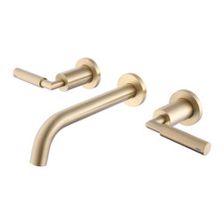 RBROHANT - Wall Mounted Brushed Gold Bathroom Faucet Sigle Hole Two Handle - Bathroom Sink Faucets
