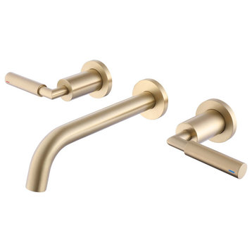 Wall Mounted Brushed Gold Bathroom Faucet Sigle Hole Two Handle