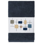 Linum Home Textiles - Khloe Embellished Hand Towel - The KHLOE Embellished Towel Collection features a mod geometric grid embroidery on a woven textured border.