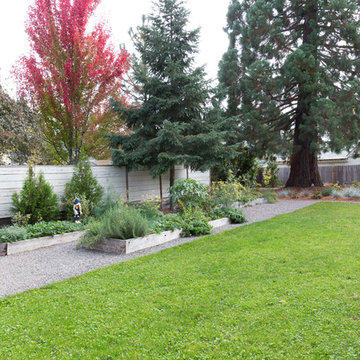 Open Lawn with Vegetable Beds + Woodland Garden