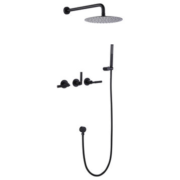 Luxury Rain Shower System With Rough-In Valve And Hand Shower, Matte Black