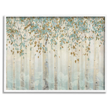 Abstract Forest Leaves Trees Blue Tan Soft Painting, 14 x 11