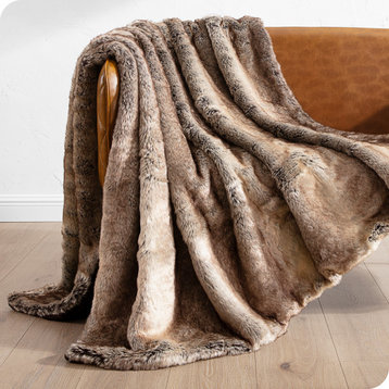 Faux Fur Blanket Ultra-Soft, Cozy, Variegated Mocha, Throw, 47"x60"